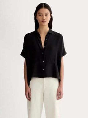 Everlane Black Silk Button Up Short Sleeve Shirt Size 0 Neutral Monochrome